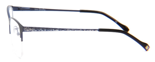 Side View of Vera Bradley Deirdre Designer Reading Eye Glasses with Custom Cut Powered Lenses in Bramble Black Navy Blue Ladies Cateye Semi-Rimless Metal 55 mm
