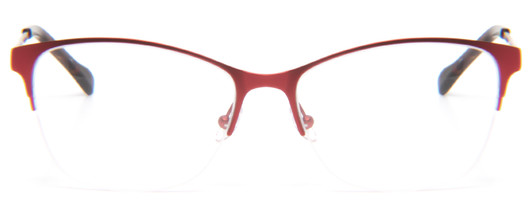 Front View of Vera Bradley Deirdre Designer Single Vision Prescription Rx Eyeglasses in Stitched Flowers Red Ladies Cateye Semi-Rimless Metal 55 mm