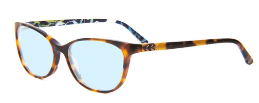 Profile View of Vera Bradley Liliana Designer Blue Light Blocking Eyeglasses in Katalina Blues Tortoise Havana Honey Ladies Cateye Full Rim Acetate 54 mm