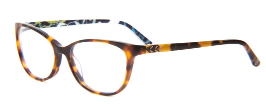 Profile View of Vera Bradley Liliana Designer Progressive Lens Blue Light Blocking Eyeglasses in Katalina Blues Tortoise Havana Honey Ladies Cateye Full Rim Acetate 54 mm