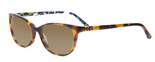 Profile View of Vera Bradley Liliana Designer Polarized Sunglasses with Custom Cut Amber Brown Lenses in Katalina Blues Tortoise Havana Honey Ladies Cateye Full Rim Acetate 54 mm