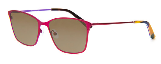 Profile View of Vera Bradley Lucy Designer Polarized Sunglasses with Custom Cut Amber Brown Lenses in Pop Art Pink Purple Ladies Cateye Full Rim Metal 54 mm