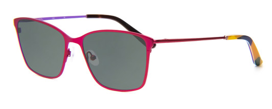 Profile View of Vera Bradley Lucy Designer Polarized Sunglasses with Custom Cut Smoke Grey Lenses in Pop Art Pink Purple Ladies Cateye Full Rim Metal 54 mm