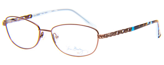 Profile View of Vera Bradley Maya Designer Progressive Lens Blue Light Blocking Eyeglasses in Java Crystals Floral Blue Brown Ladies Oval Full Rim Titanium 56 mm