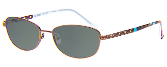 Profile View of Vera Bradley Maya Designer Polarized Sunglasses with Custom Cut Smoke Grey Lenses in Java Crystals Floral Blue Brown Ladies Oval Full Rim Titanium 56 mm