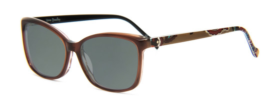 Profile View of Vera Bradley Tamlyn Designer Polarized Sunglasses with Custom Cut Smoke Grey Lenses in Desert Floral Crystal Brown Blue Red Ladies Cateye Full Rim Acetate 54 mm