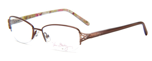 Profile View of Vera Bradley Vanessa Designer Single Vision Prescription Rx Eyeglasses in Make Me Blush Brown Copper Ladies Oval Semi-Rimless Metal 54 mm