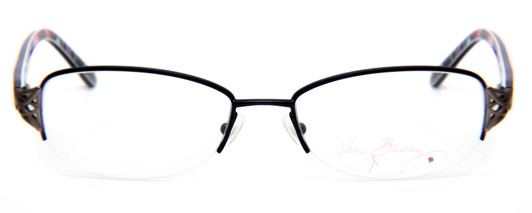 Front View of Vera Bradley Vanessa Semi-Rimless Reading Glasses Ribbons Satin Blue Black 54 mm