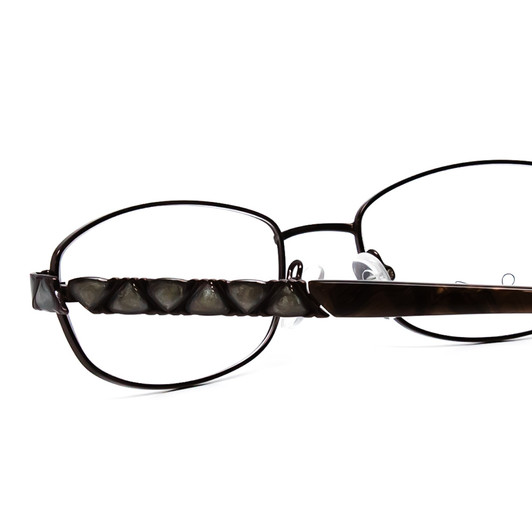 Close Up View of Joan Collins JC9775-BRM Ladies Designer Reading Eye Glasses in Brown Marble 52mm
