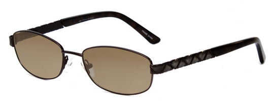 Profile View of Joan Collins JC9775-BRM Designer Polarized Sunglasses with Custom Cut Amber Brown Lenses in Brown Marble Ladies Rectangle Full Rim Stainless Steel 52 mm