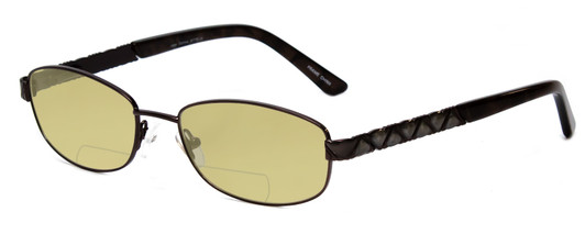 Profile View of Joan Collins JC9775-BRM Designer Polarized Reading Sunglasses with Custom Cut Powered Sun Flower Yellow Lenses in Brown Marble Ladies Rectangle Full Rim Stainless Steel 52 mm