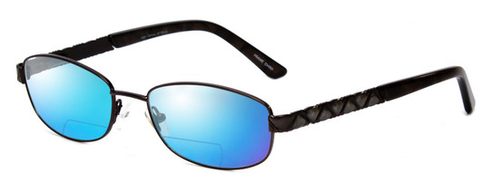 Profile View of Joan Collins JC9775-BRM Designer Polarized Reading Sunglasses with Custom Cut Powered Blue Mirror Lenses in Brown Marble Ladies Rectangle Full Rim Stainless Steel 52 mm
