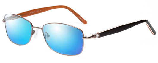 Profile View of Joan Collins JC9796-BRN Designer Polarized Sunglasses with Custom Cut Blue Mirror Lenses in Brown Crystals Ladies Square Full Rim Stainless Steel 57 mm