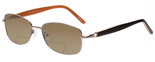 Profile View of Joan Collins JC9796-BRN Designer Polarized Reading Sunglasses with Custom Cut Powered Amber Brown Lenses in Brown Crystals Ladies Square Full Rim Stainless Steel 57 mm