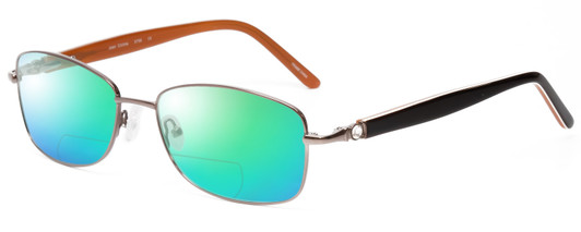 Profile View of Joan Collins JC9796-BRN Designer Polarized Reading Sunglasses with Custom Cut Powered Green Mirror Lenses in Brown Crystals Ladies Square Full Rim Stainless Steel 57 mm