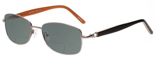 Profile View of Joan Collins JC9796-BRN Designer Polarized Reading Sunglasses with Custom Cut Powered Smoke Grey Lenses in Brown Crystals Ladies Square Full Rim Stainless Steel 57 mm