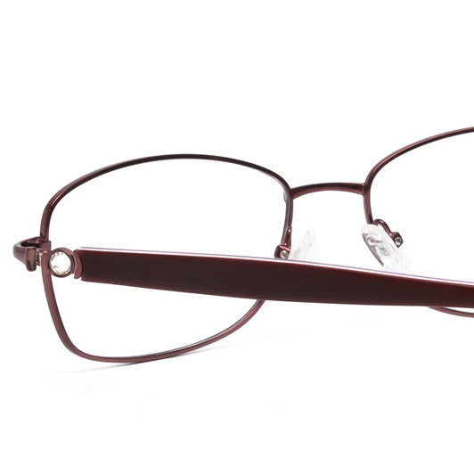 Close Up View of Joan Collins JC9796 Designer Reading Glasses Burgundy Red Purple Crystals 57 mm
