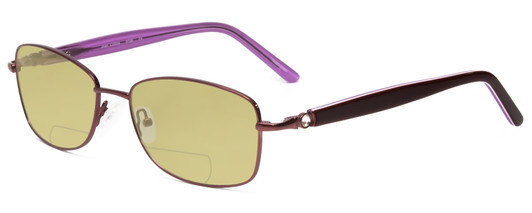 Profile View of Joan Collins JC9796-BUR Designer Polarized Reading Sunglasses with Custom Cut Powered Sun Flower Yellow Lenses in Burgundy Red Lilac Purple Crystals Ladies Square Full Rim Stainless Steel 57 mm