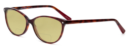Profile View of Marie Claire MC6205-TOR Designer Polarized Reading Sunglasses with Custom Cut Powered Sun Flower Yellow Lenses in Tortoise Havana Brown Gold Ladies Cateye Full Rim Acetate 54 mm