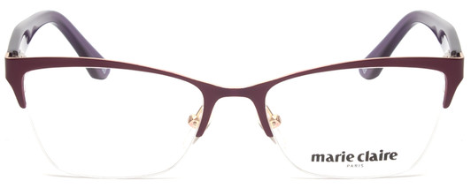 Front View of Marie Claire MC6207-GRP Designer Reading Eye Glasses with Custom Cut Powered Lenses in Grape Purple Gold Ladies Cateye Semi-Rimless Stainless Steel 53 mm