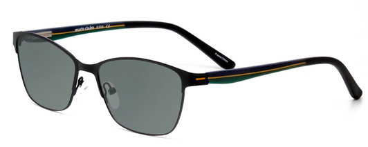 Profile View of Marie Claire MC6208-BLK Designer Polarized Sunglasses with Custom Cut Smoke Grey Lenses in Black Green Ladies Cateye Full Rim Stainless Steel 52 mm