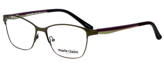 Profile View of Marie Claire MC6208-FOR Designer Progressive Lens Blue Light Blocking Eyeglasses in Forest Green Brown Ladies Cateye Full Rim Stainless Steel 52 mm