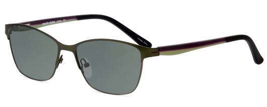 Profile View of Marie Claire MC6208-FOR Designer Polarized Sunglasses with Custom Cut Smoke Grey Lenses in Forest Green Brown Ladies Cateye Full Rim Stainless Steel 52 mm