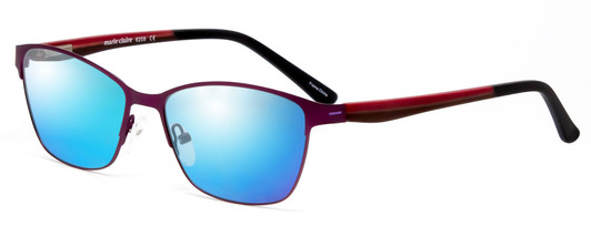 Profile View of Marie Claire MC6208-GRP Designer Polarized Sunglasses with Custom Cut Blue Mirror Lenses in Grape Purple Red Black Ladies Cateye Full Rim Stainless Steel 52 mm