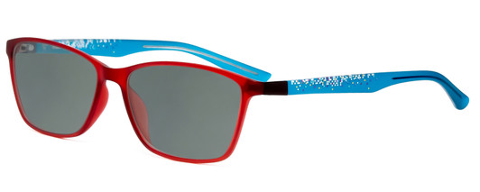 Profile View of Marie Claire MC6210-RBL Designer Polarized Sunglasses with Custom Cut Smoke Grey Lenses in Matte Crystal Red Blue Ladies Classic Full Rim Acetate 55 mm
