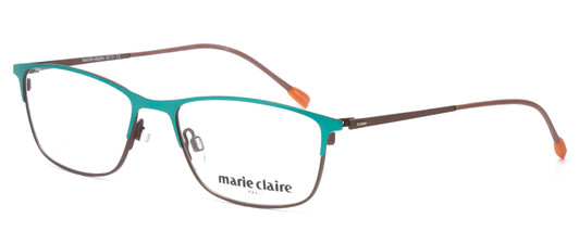 Profile View of Marie Claire MC6213-TLE Designer Progressive Lens Blue Light Blocking Eyeglasses in Teal Green Blue Ladies Cateye Full Rim Stainless Steel 52 mm