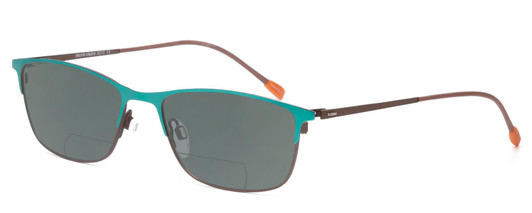 Profile View of Marie Claire MC6213-TLE Designer Polarized Reading Sunglasses with Custom Cut Powered Smoke Grey Lenses in Teal Green Blue Ladies Cateye Full Rim Stainless Steel 52 mm