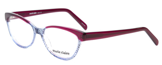Profile View of Marie Claire MC6215-BGB Designer Blue Light Blocking Eyeglasses in Burgundy Red Blue Crystal Fade Ladies Cateye Full Rim Acetate 55 mm