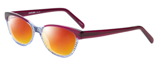 Profile View of Marie Claire MC6215-BGB Designer Polarized Sunglasses with Custom Cut Red Mirror Lenses in Burgundy Red Blue Crystal Fade Ladies Cateye Full Rim Acetate 55 mm