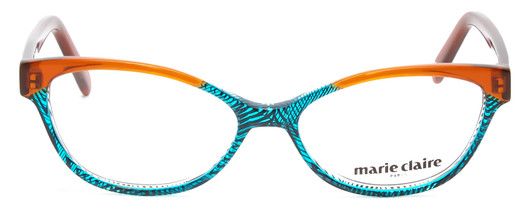 Front View of Marie Claire MC6215-BTU Designer Progressive Lens Prescription Rx Eyeglasses in Brown Turquoise Blue Crystal Fade Ladies Cateye Full Rim Acetate 55 mm