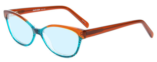 Profile View of Marie Claire MC6215-BTU Designer Blue Light Blocking Eyeglasses in Brown Turquoise Blue Crystal Fade Ladies Cateye Full Rim Acetate 55 mm