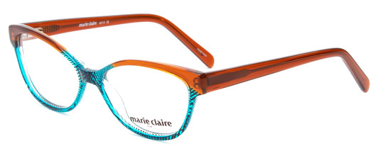 Profile View of Marie Claire MC6215-BTU Designer Blue Light Blocking Eyeglasses in Brown Turquoise Blue Crystal Fade Ladies Cateye Full Rim Acetate 55 mm
