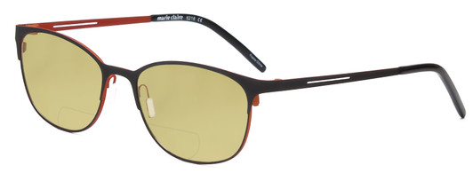Profile View of Marie Claire MC6216-BOG Designer Polarized Reading Sunglasses with Custom Cut Powered Sun Flower Yellow Lenses in Black Orange Ladies Classic Full Rim Stainless Steel 51 mm