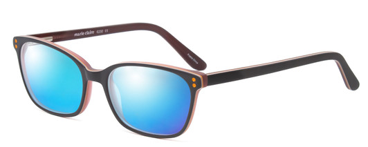 Profile View of Marie Claire MC6230-BUR Designer Polarized Sunglasses with Custom Cut Blue Mirror Lenses in Burgundy Red Brown Orange Ladies Classic Full Rim Acetate 48 mm