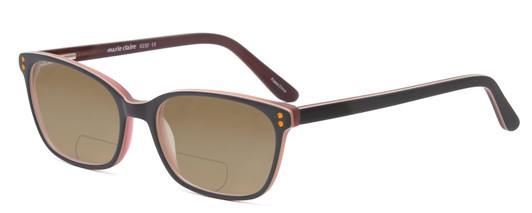 Profile View of Marie Claire MC6230-BUR Designer Polarized Reading Sunglasses with Custom Cut Powered Amber Brown Lenses in Burgundy Red Brown Orange Ladies Classic Full Rim Acetate 48 mm