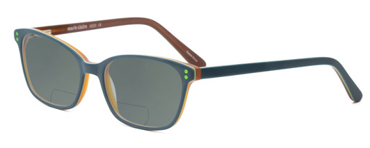 Profile View of Marie Claire MC6230-FOR Designer Polarized Reading Sunglasses with Custom Cut Powered Smoke Grey Lenses in Forest Green Black Orange Ladies Classic Full Rim Acetate 48 mm