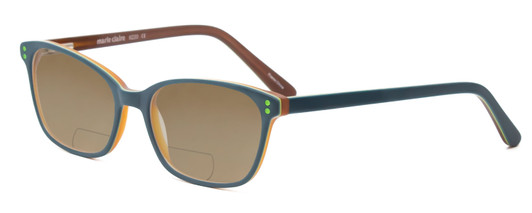 Profile View of Marie Claire MC6230-FOR Designer Polarized Reading Sunglasses with Custom Cut Powered Amber Brown Lenses in Forest Green Black Orange Ladies Classic Full Rim Acetate 48 mm