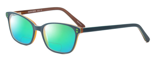 Profile View of Marie Claire MC6230-FOR Designer Polarized Reading Sunglasses with Custom Cut Powered Green Mirror Lenses in Forest Green Black Orange Ladies Classic Full Rim Acetate 48 mm