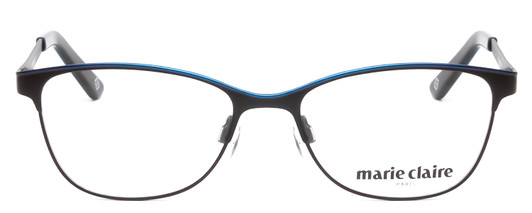Front View of Marie Claire MC6231-BBL Designer Progressive Lens Prescription Rx Eyeglasses in Black Blue Ladies Cateye Full Rim Stainless Steel 51 mm