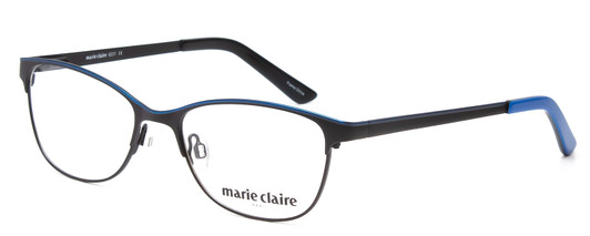 Profile View of Marie Claire MC6231-BBL Designer Progressive Lens Blue Light Blocking Eyeglasses in Black Blue Ladies Cateye Full Rim Stainless Steel 51 mm
