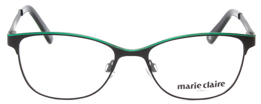Front View of Marie Claire MC6231-BGN Designer Single Vision Prescription Rx Eyeglasses in Black Green Ladies Cateye Full Rim Stainless Steel 51 mm