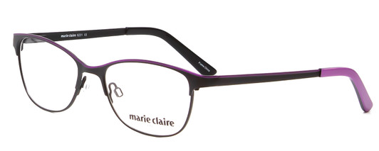 Profile View of Marie Claire MC6231-BKL Designer Blue Light Blocking Eyeglasses in Black Lavender Purple Ladies Cateye Full Rim Stainless Steel 51 mm