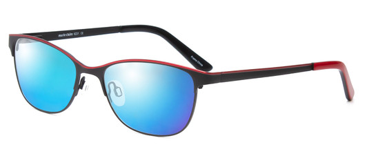 Profile View of Marie Claire MC6231-BKR Designer Polarized Sunglasses with Custom Cut Blue Mirror Lenses in Black Red Ladies Cateye Full Rim Stainless Steel 51 mm