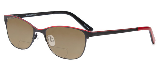Profile View of Marie Claire MC6231-BKR Designer Polarized Reading Sunglasses with Custom Cut Powered Amber Brown Lenses in Black Red Ladies Cateye Full Rim Stainless Steel 51 mm