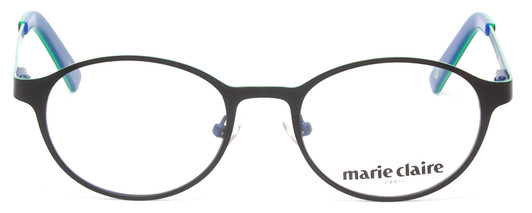 Front View of Marie Claire MC6236-BKN Designer Progressive Lens Prescription Rx Eyeglasses in Black Navy Blue Ladies Round Full Rim Stainless Steel 46 mm