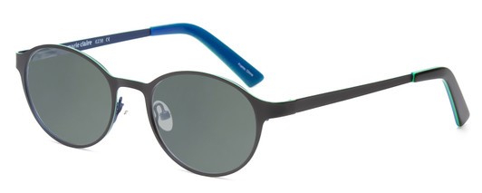 Profile View of Marie Claire MC6236-BKN Designer Polarized Sunglasses with Custom Cut Smoke Grey Lenses in Black Navy Blue Ladies Round Full Rim Stainless Steel 46 mm